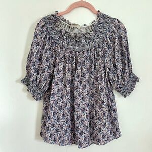Ann Taylor Loft Floral Smocked Off The Shoulder Top XS